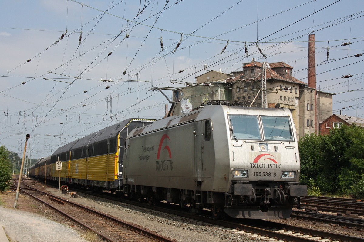 TXL 185 538 am 12.7.13 mit einem Autozug in Verden (Aller).