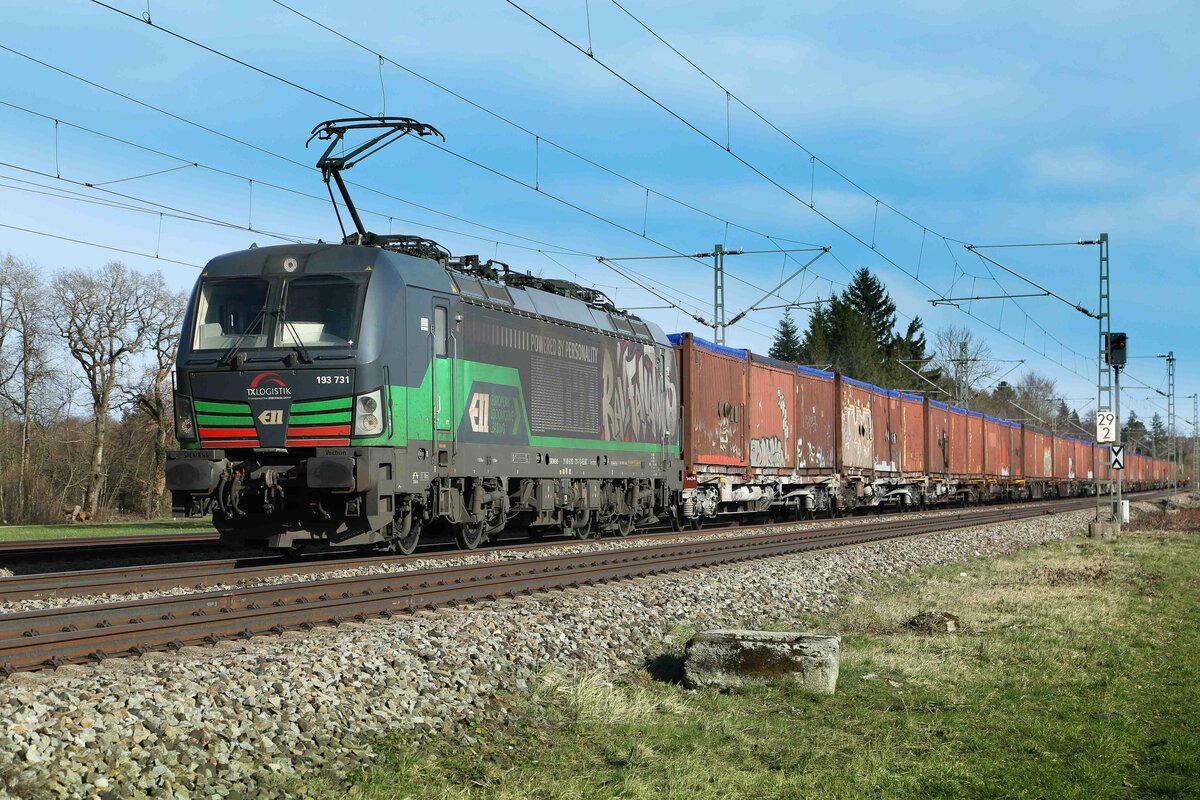 TXL/ELL 193 731 als Mülltransport am 3.3.24 bei Eglharting.