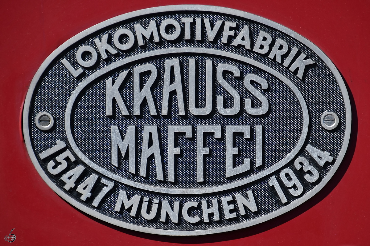Typenschild der 1934 gebauten Diesellokomotive Köf 4714. (Eisenbahnmuseum Heilbronn. September 2019)