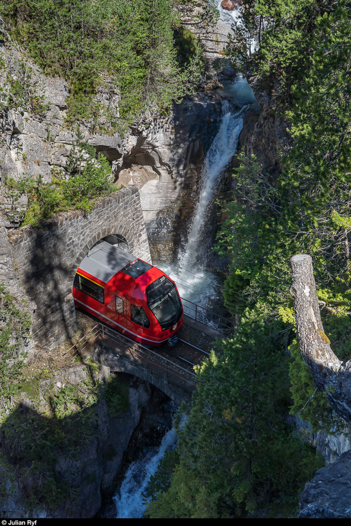 Überraschend tauchte am 7. Juli 2020 der ABe 4/16 3115 auf Testfahrt am Bärentritt auf.