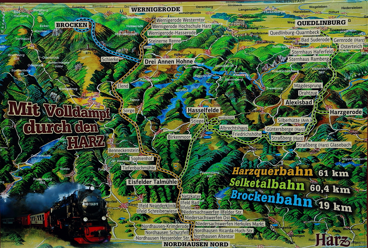 Übersichtskarte des Streckennetzes der Harzer Schmalspurbahnen, aufgenommen am 15.04.2014 im Bahnhof Wernigerode.