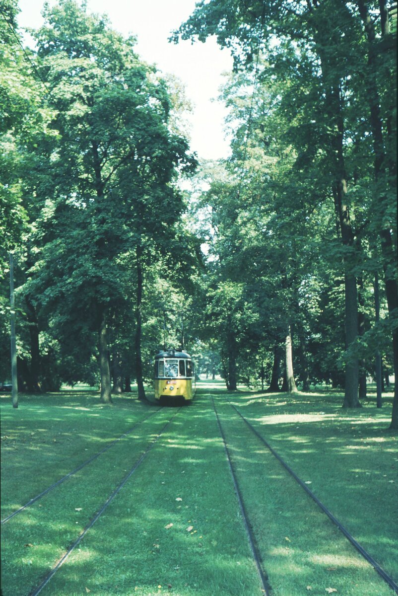 Ulm 08-09-1973_Linie 1 im Park bei der Donauhalle