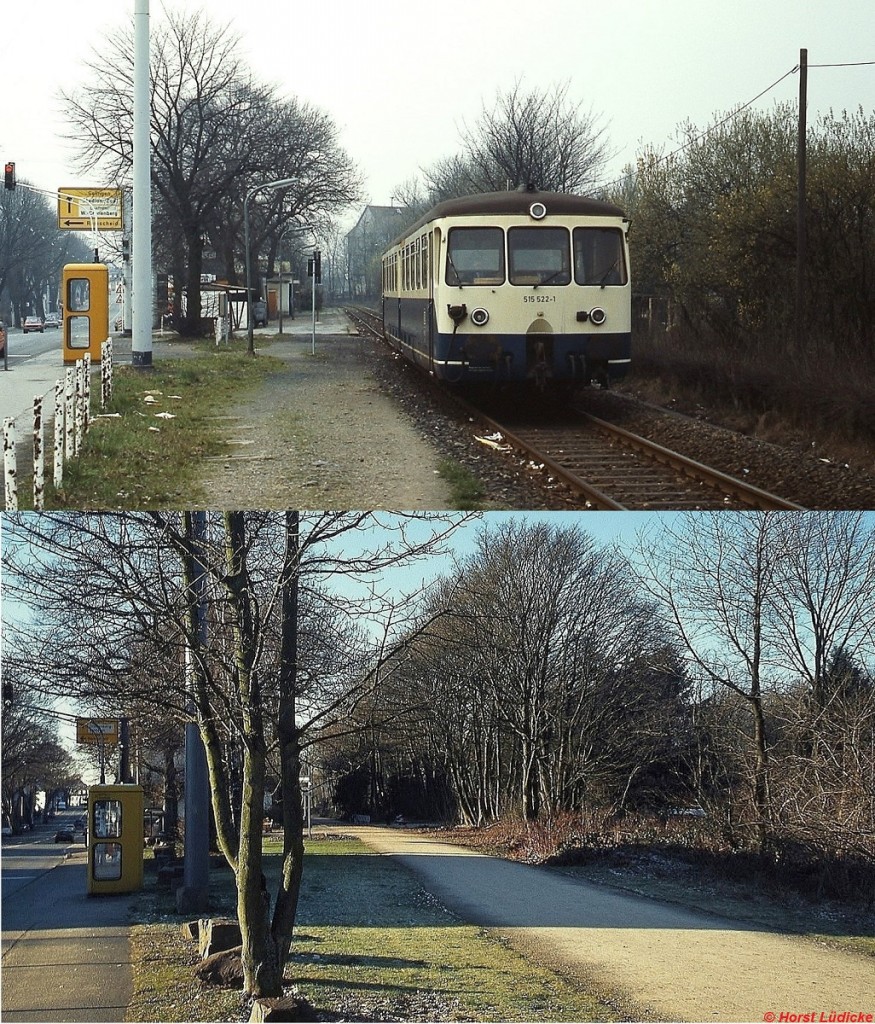 Um 1985 erreicht der aus Wuppertal-Cronenberg kommende 515 522-1 den Haltepunkt Wuppertal-Cronenfeld. Im Februar 1988 wurde die Strecke abrupt stillgelegt. 2009 erinnert nicht mehr an den  Samba . Fast die komplette Strecke durch den Wuppertaler Stadtwald ist heute ein Rad- und Fussweg.