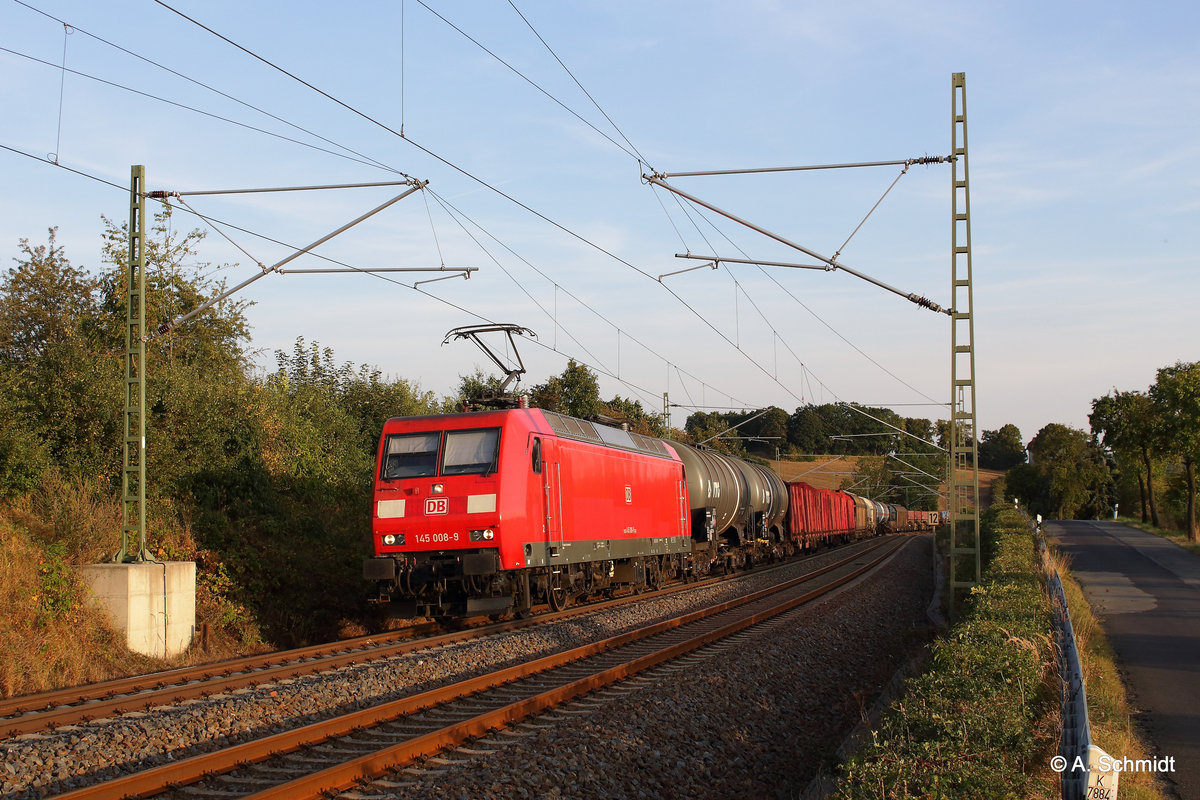 Umleiter von Nürnberg nach Leipzig mit 145 008 bei Liebau am Abendlichen Sonnenschein des 02.09.2016