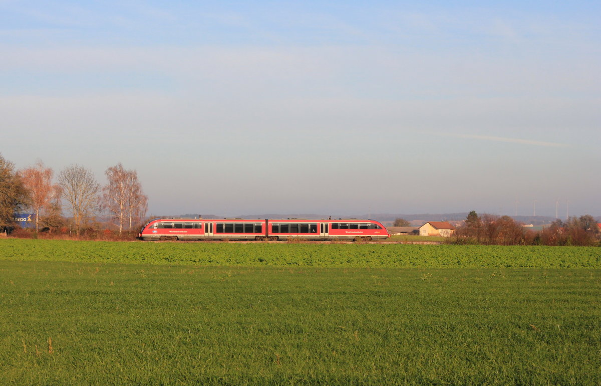 Unbekannter 642 als RE Crailsheim-Heilbronn am 28.11.2020 kurz vor Waldenburg. 