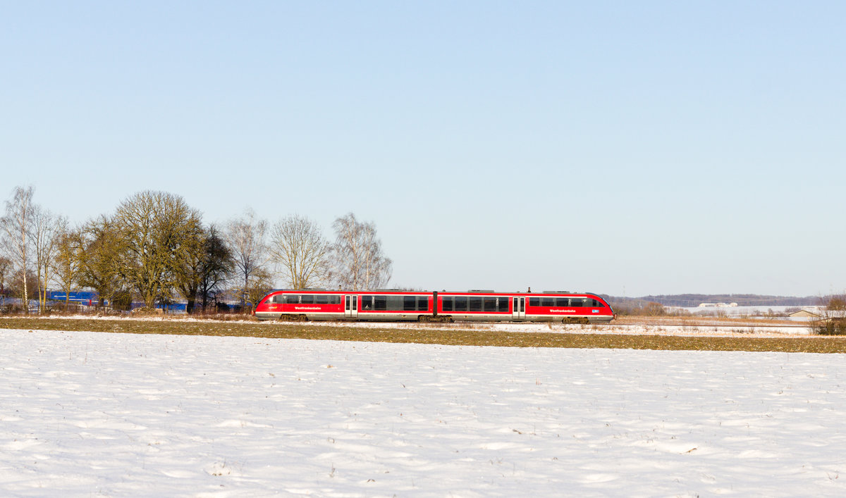 Unbekannter 642 als RE Crailsheim-Heilbronn am 13.02.2021 bei Waldenburg. 