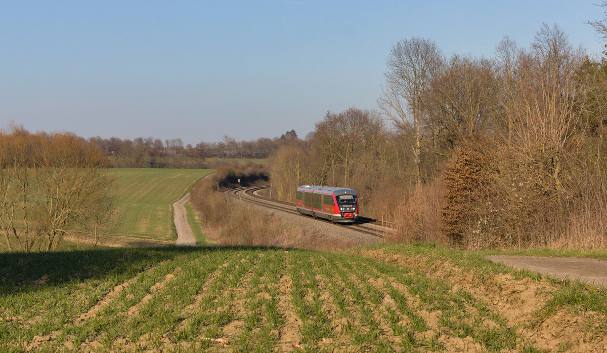 Unbekannter 642 als RE Crailsheim-Heilbronn 24.03.2021 bei Neuenstein-Untereppach. 