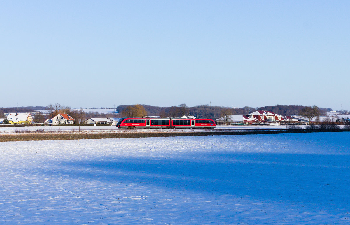 Unbekannter 642 als RE Heilbronn-Crailsheim am 13.02.2021 bei Kupferzell-Westernach. 