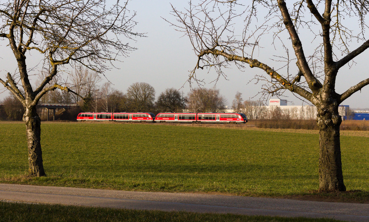 Unbekanntes Desiro-Classic-Doppel als RE80 Heilbronn-Crailsheim am 25.02.2021 bei Waldenburg. 