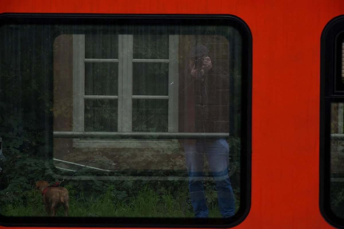 Unfreiwilliges Selbstportrait. 
Als dieser S1 Zug nach Kaiserslautern am 7.10.2017 in Neckargerach ausfuhr.
