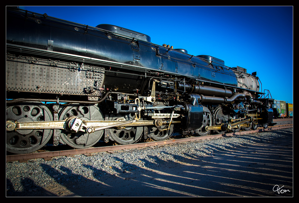 Union Pacific No 4014 Big Boy fährt bei den 150 Jahr Feierlichkeiten der Transkontinental Eisenbahn dem  The Great Race Across the Southwest  von San Bernardino nach Yuma. 
Detailaufnahme Yuma 15 Oktober 2019