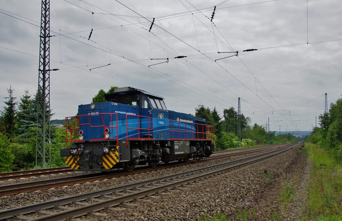V 150.02 der Hessischen Güterbahn als Lz in Richtung Fulda unterwegs gesehen am 10.06.15.