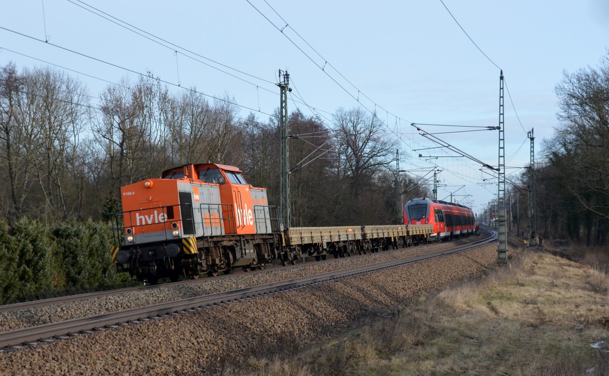 V 160.4 der hvle überführte am 06.02.14 442 351 von Wittenberg kommend durch Burgkemnitz. Wahrscheinlich war Delitzsch das Ziel der Fahrt.