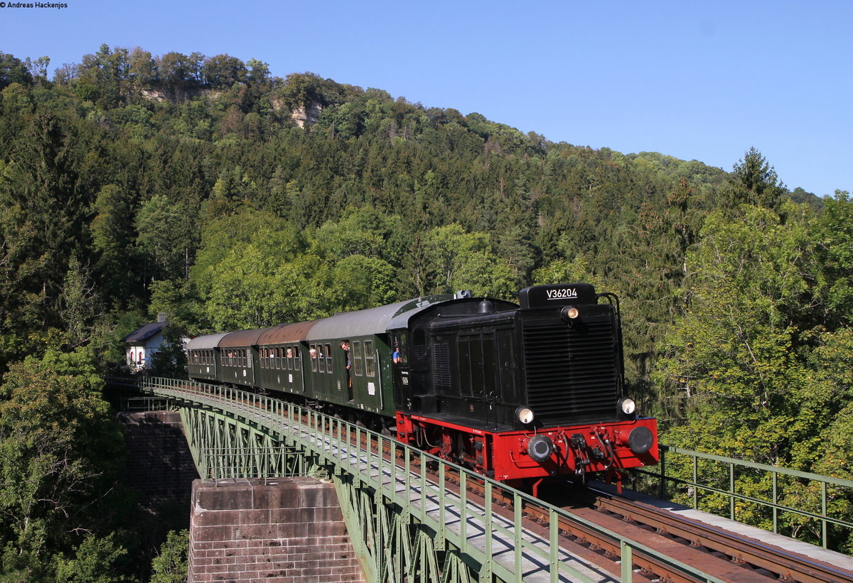 V36 204 mit dem Nachmittagszug Blumberg auf der Wutachbrücke 15.9.19