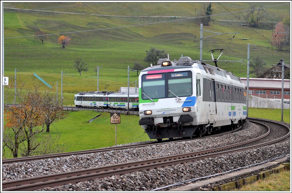 VAE 2423 mit RBDe 561 084 und 081 zwischen Schindellegi und Samstagern. (13.11.2014)