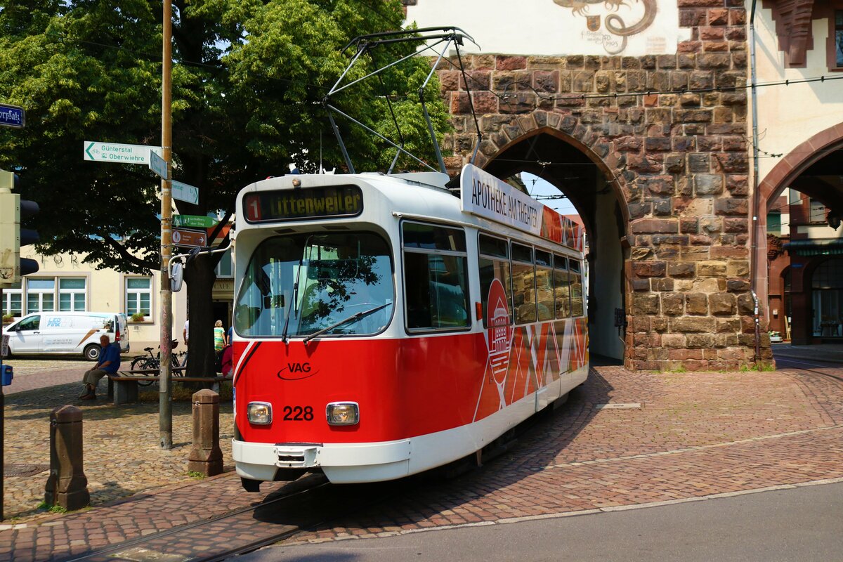 VAG Freiburg Düwag GT8N Wagen 228 am 10.07.23 in Freiburg