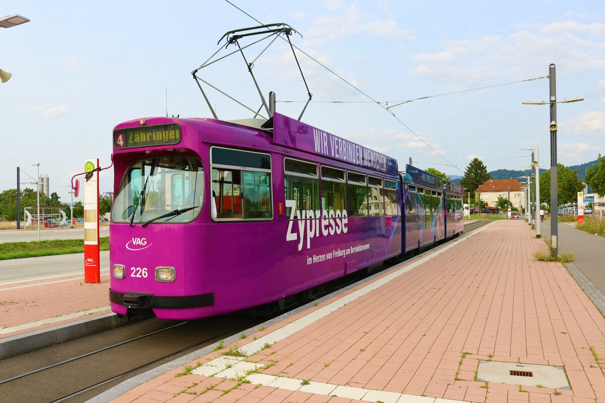 VAG Freiburg Düwag GT8N Wagen 226 am 10.07.23 in Freiburg