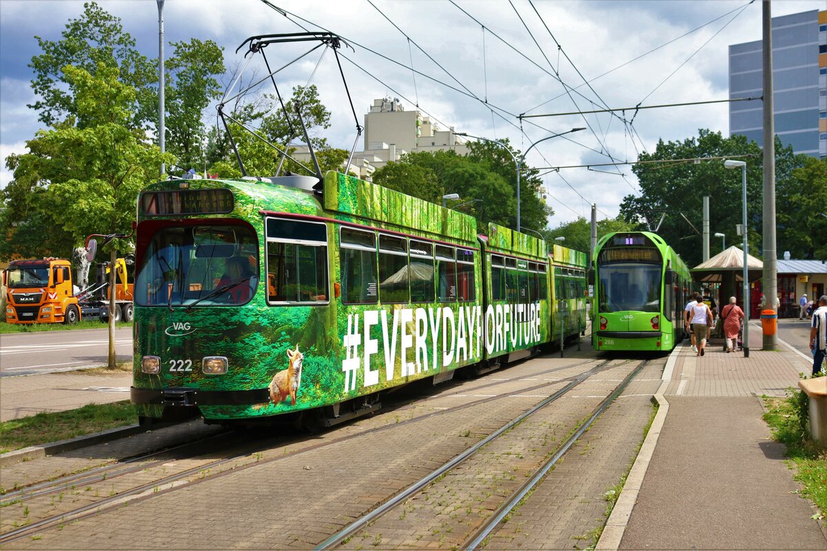 VAG Freiburg Düwag GT8N Wagen 222 am 11.07.23 in Freiburg