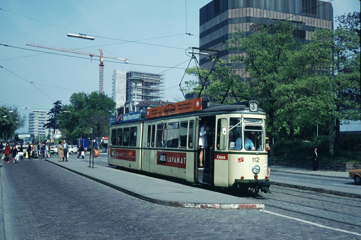 VAG Freiburg__GT 4 Nr.112 [ME 1962, 1994 nach Nordhausen, dort 2008 verschrottet]__20-04-1974