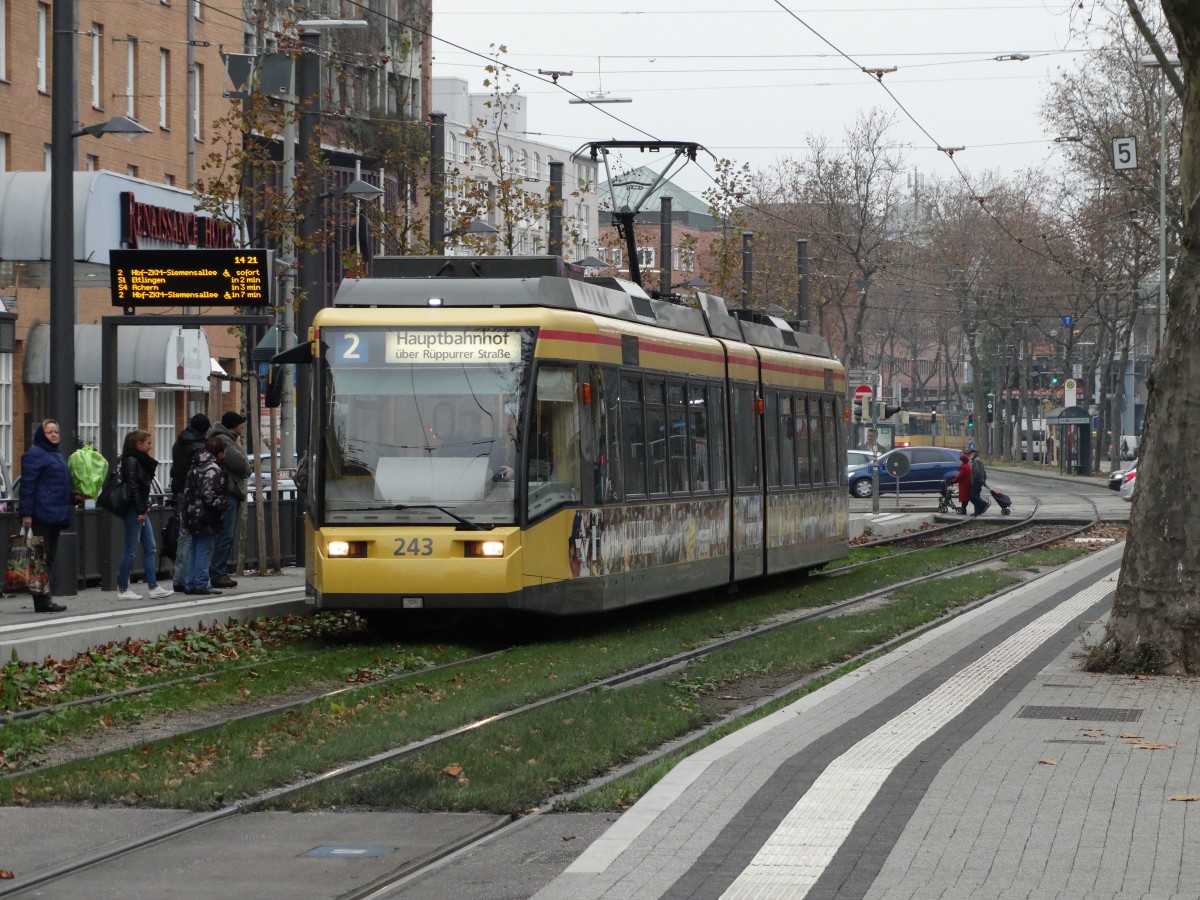 VBK Wagen 243 am 04.12.14 in Karlsruhe 