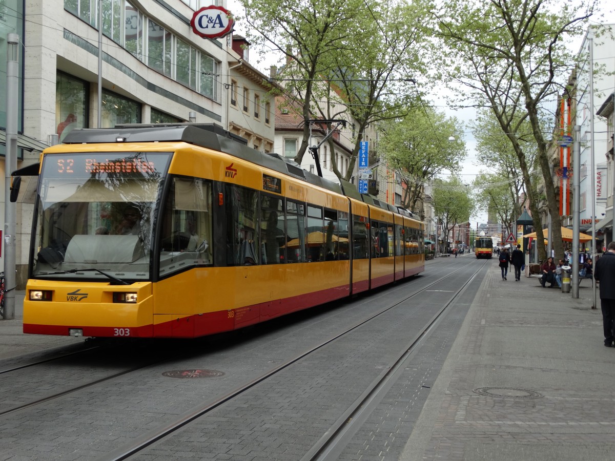 VBK Wagen 303 am 25.04.15 in Karlsruhe