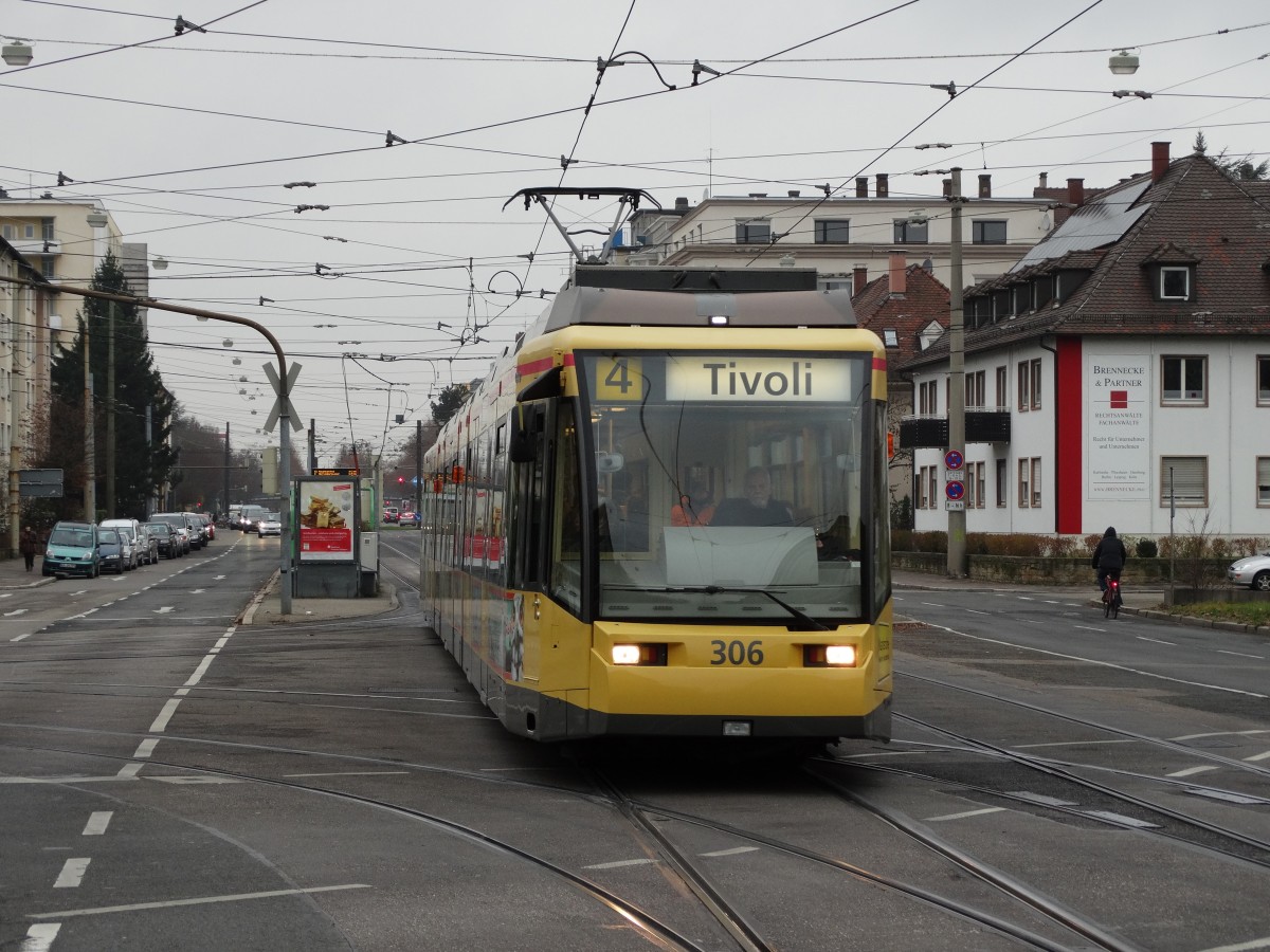VBK Wagen 306 am 04.12.14 in Karlsruhe 