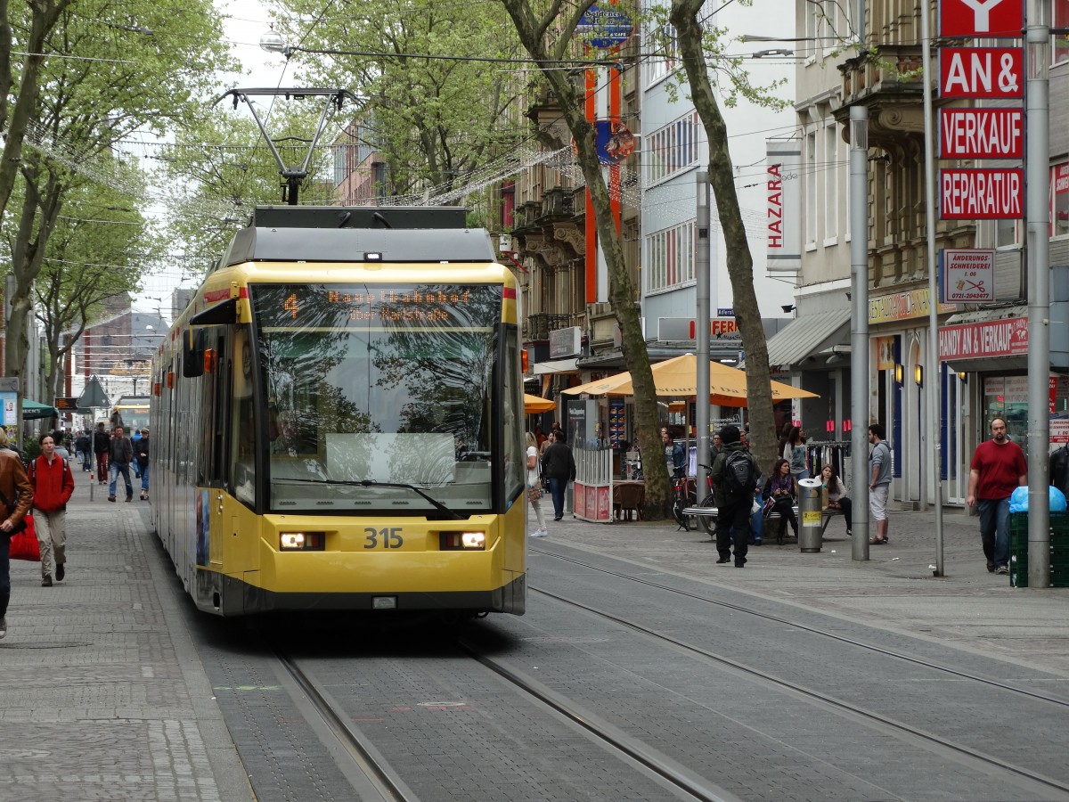 VBK Wagen 315 in Karlsruhe Innenstadt am 25.04.15 