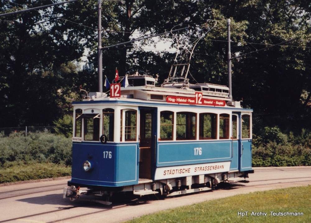 VBZ - Be 2/2  176 unterwegs auf der Linie 12 am 08.06.1992 .. Archiv Teutschmann