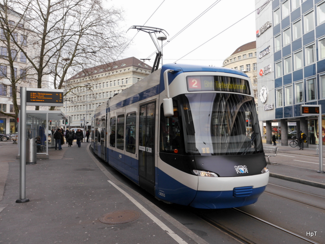 VBZ - Be 5/6 3003 unterwegs auf der Linie 2 in der Stadt Zürich am 24.01.2015