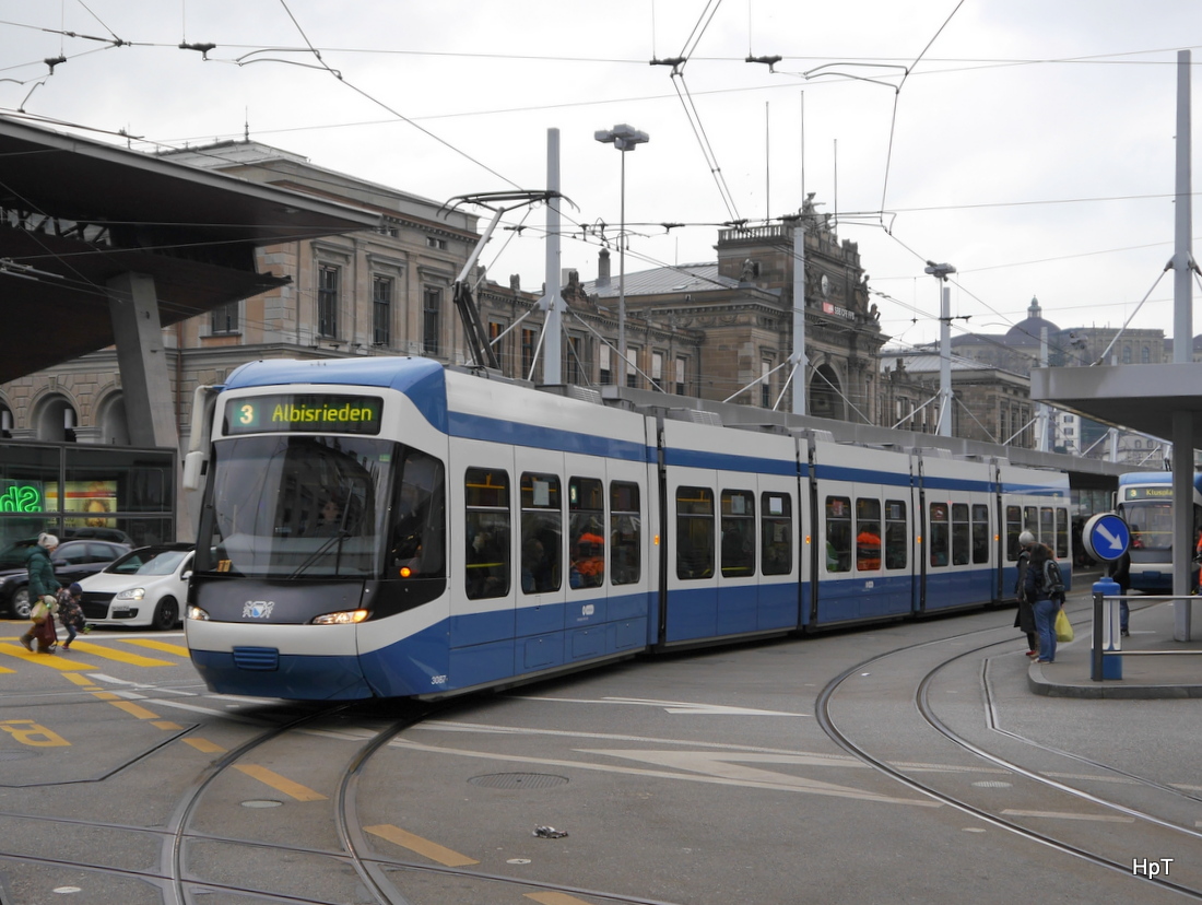 VBZ - Be 5/6 3087 unterwegs auf der Linie 3 in der Stadt Zürich am 24.01.2015