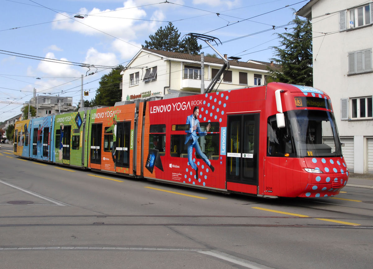 VBZ Cobra Be5/6 3014 Lenovo Werbetram. Fredy Hader 16.09.2017 Wartau Höngg ZH