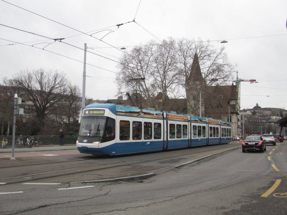 VBZ Nr. 3003 (Be 5/6 Cobra) am 27.1.2020 kurz vor der Haltestelle Sihlquai/HB