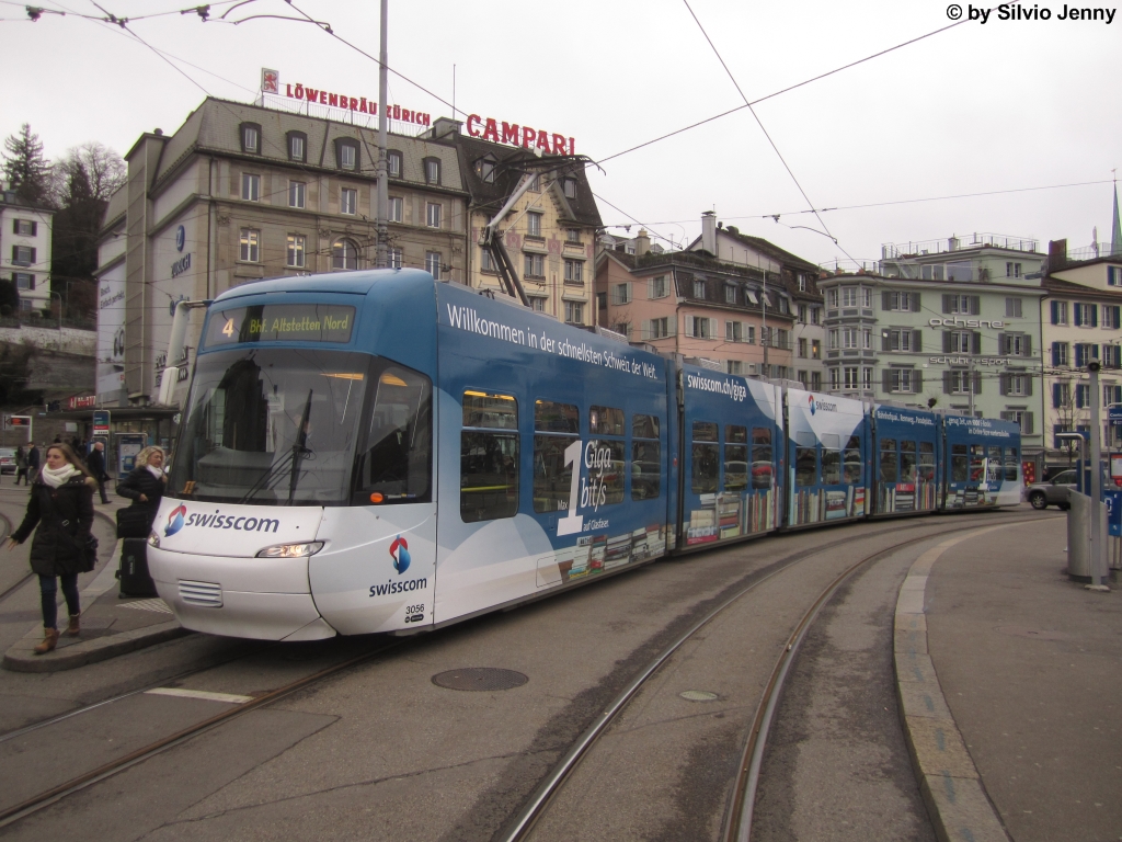 VBZ Nr. 3056 ''swisscom'' (Be 5/6 ''Cobra'') am 9.1.2015 beim Central