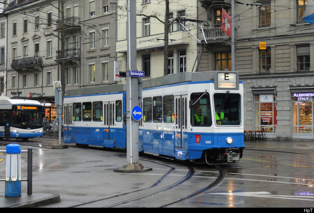 VBZ - Schnappschuss des Be 4/6 2080 unterwegs auf Fahrschule in Zürich am 13.03.2025