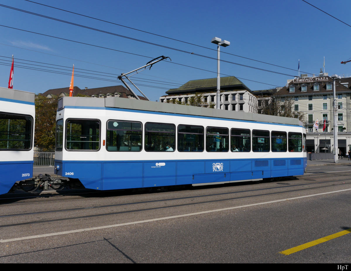 VBZ - Tram Be 2/4  2406 unterwegs in der Stadt Zürich am 20.09.2020