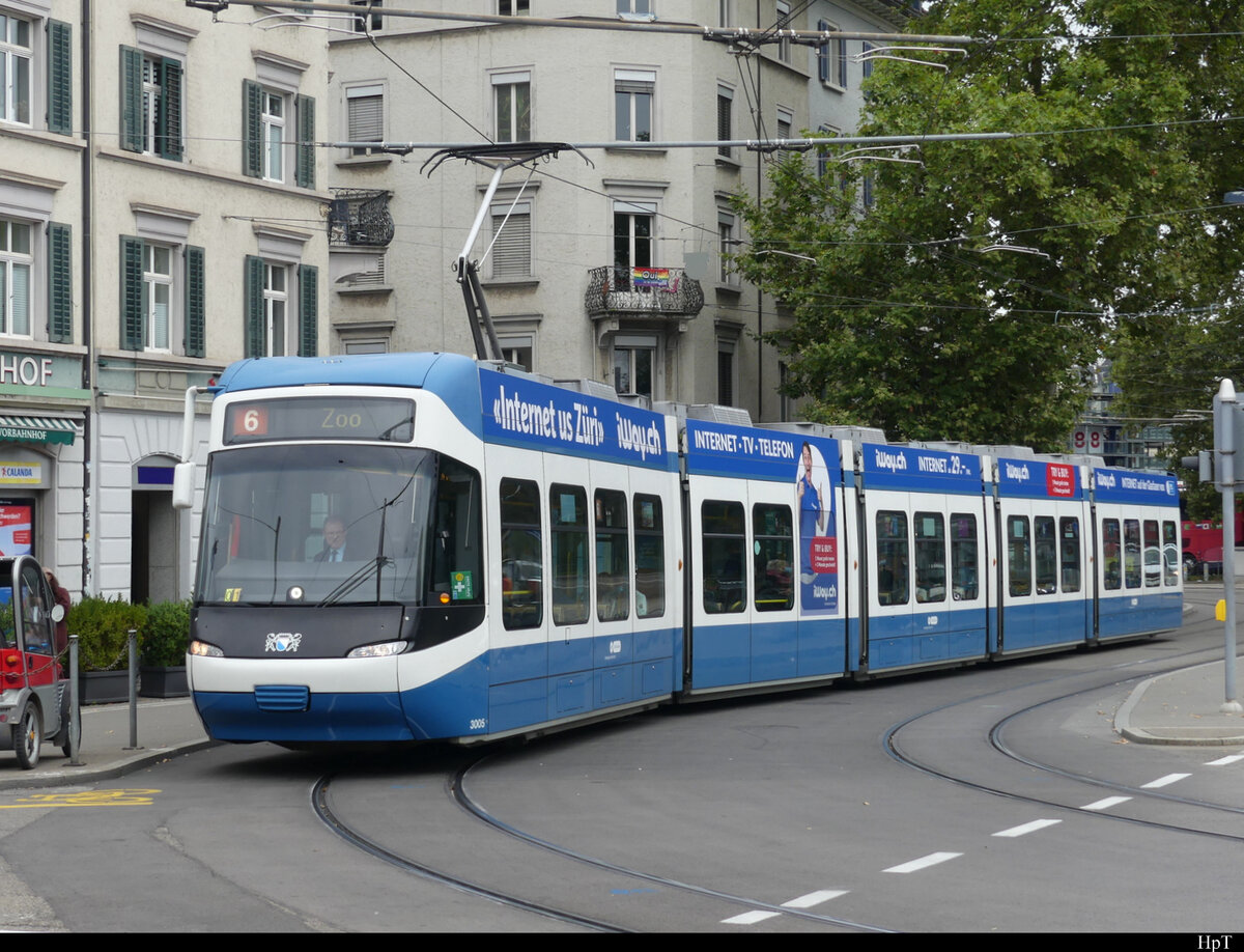 VBZ - Tram Be 5/6  3005 unterwegs auf der Linie 6 in Zürich am 12.09.2021