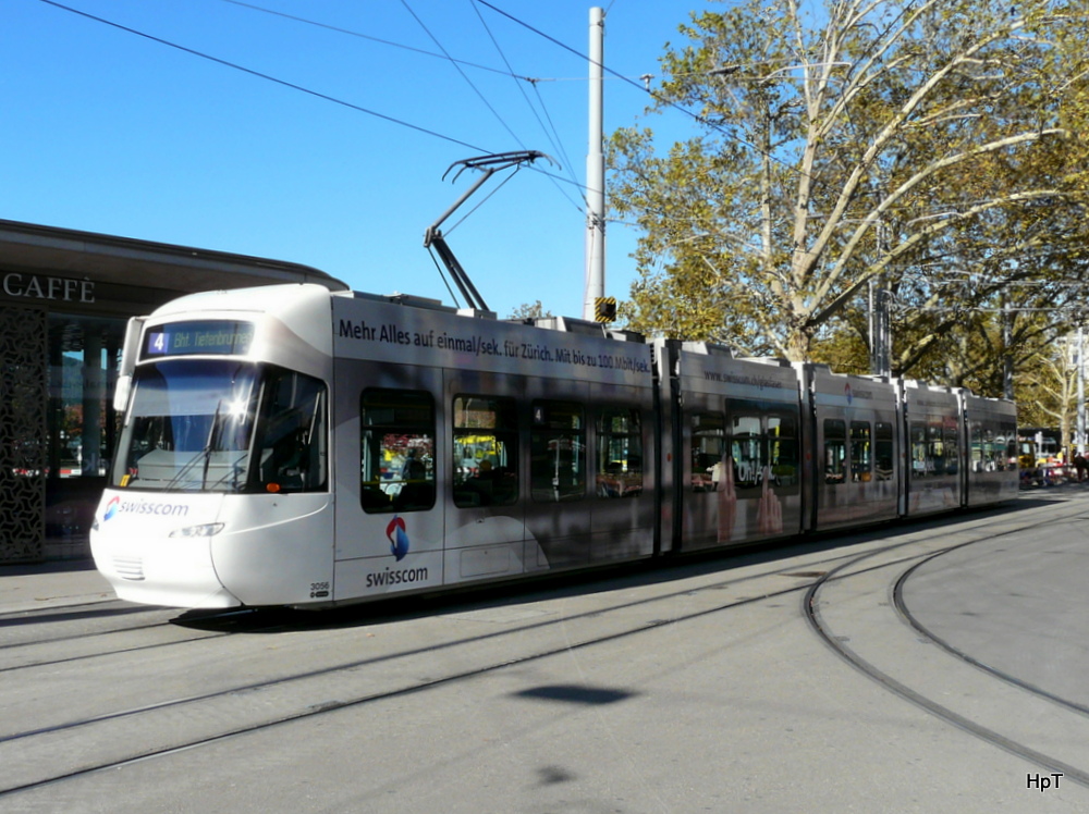 VBZ - Tram Be 5/6 3056 unterwegs auf der Linie 4 in Zürich am 17.10.2013