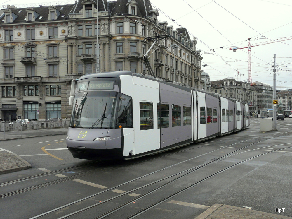 VBZ - Tram Be 5/6 3051 unterwegs auf der Linie 3 in Zürich am 16.02.2014