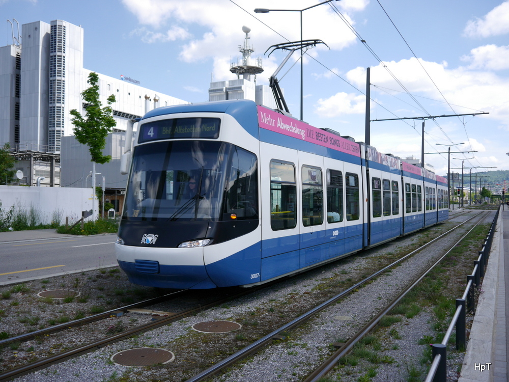 VBZ - Tram Be 5/6 3007 unterwegs auf der Linie 4 am 17.05.2014