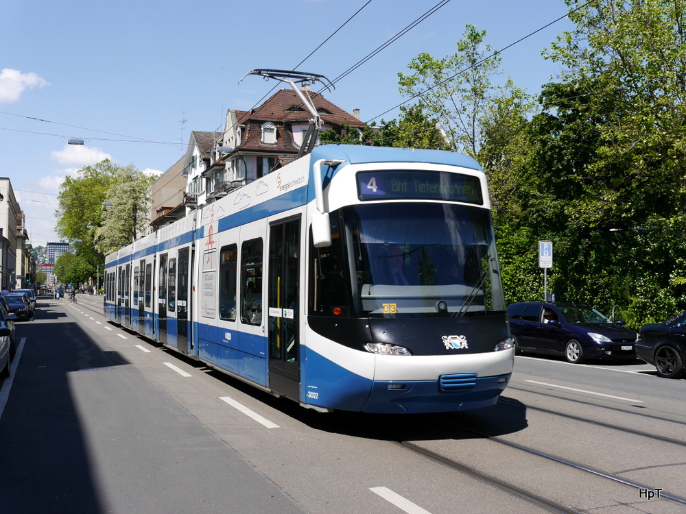 VBZ - Tram Be 5/6  3027 unterwegs auf der Linie 4 am 17.05.2014