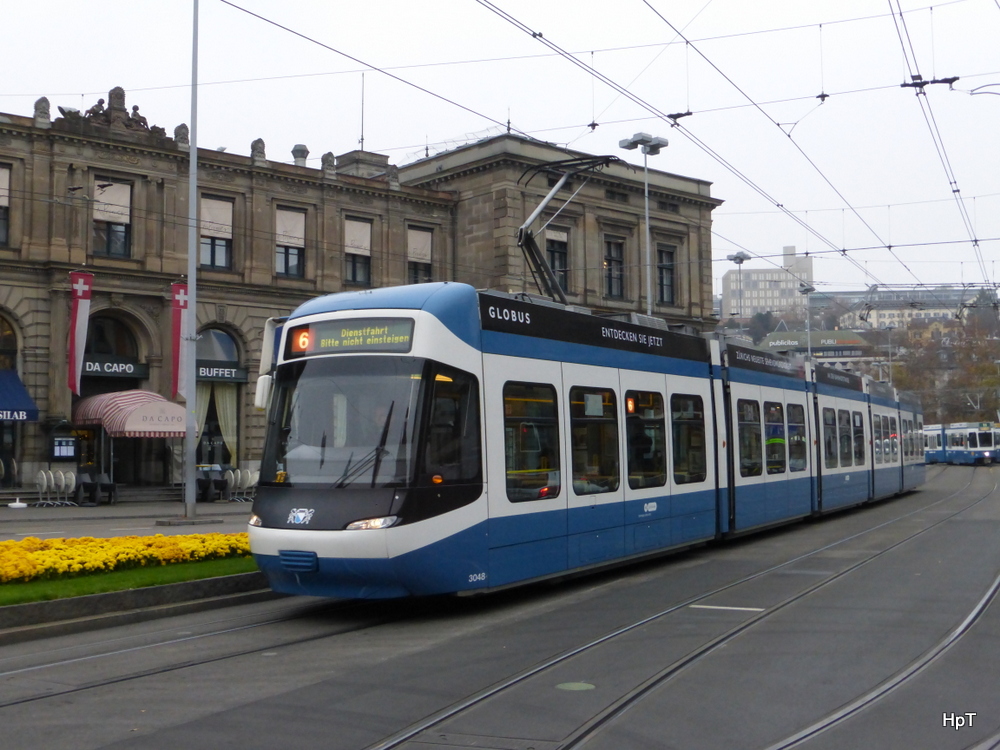 VBZ - Tram Be 5/6 3048 unterwegs auf der Linie 6 am 30.11.2014