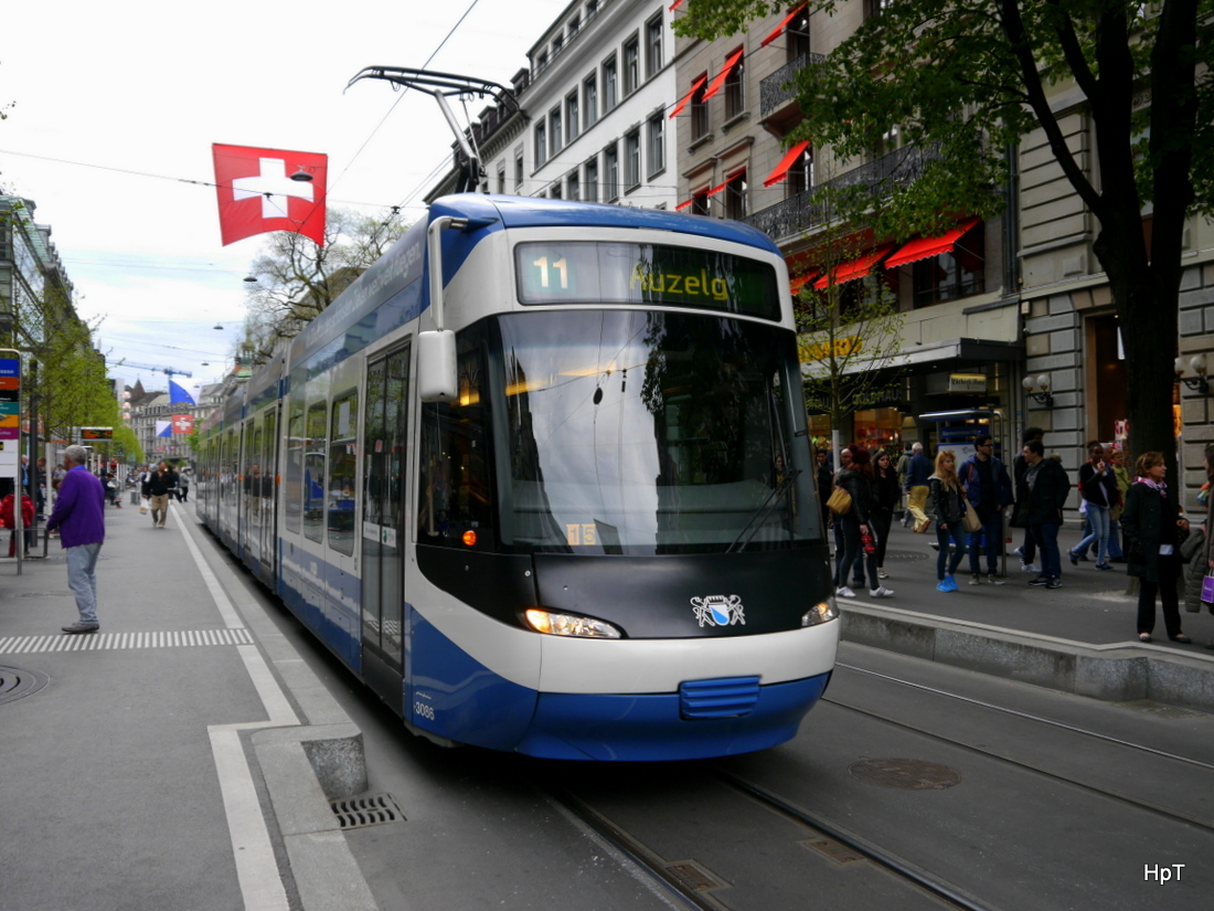 VBZ - Tram Be 5/6 3086 unterwegs auf der Linie 11 am 25.04.2015