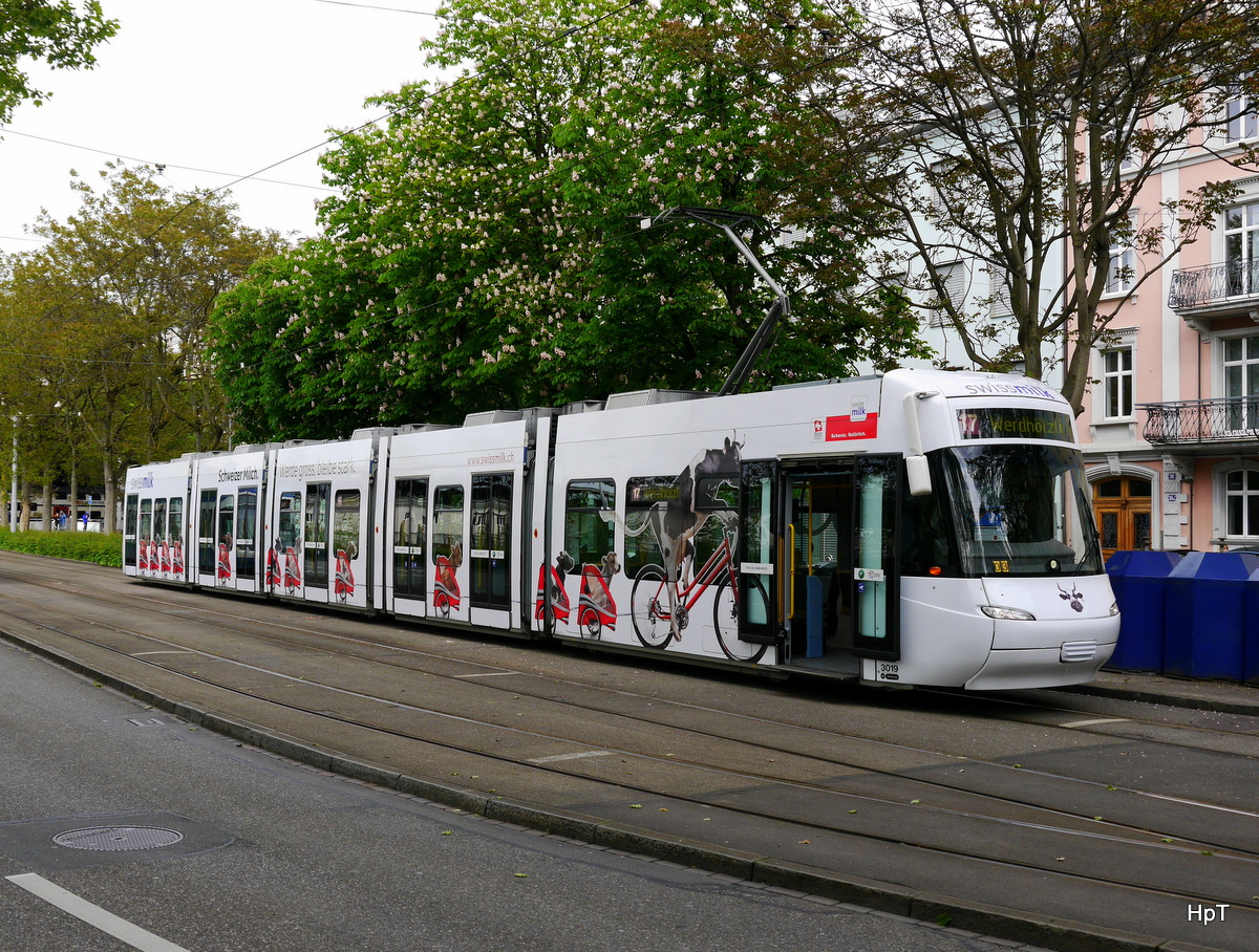 VBZ - Tram Be 5/6 3019 unterwegs auf der Linie 17 in der Stadt Zürich am 15.05.2016