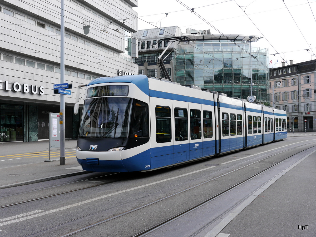 VBZ - Tram Be 5/6 3029 unterwegs auf der Linie 3 in Zürich am 15.05.2016