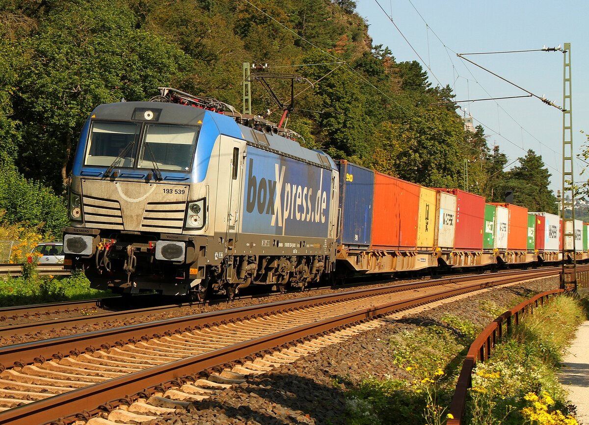 Vectron 193 539 der Boxxpress am 25.08.2021 nahe Königsbach auf der linken Rheinstrecke unterwegs in Richtung Süden