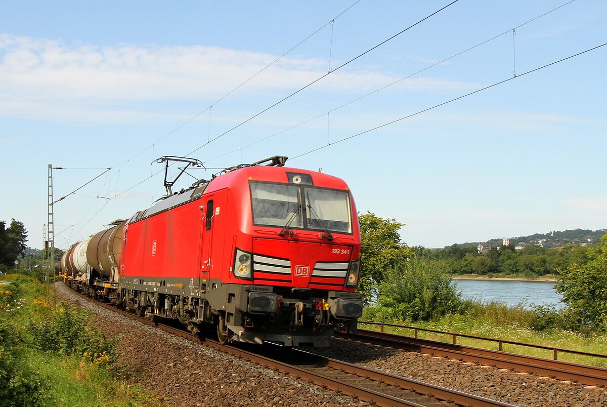 Vectron der DB 193 341 am 25.08.2021 nahe Königsbach auf der linken Rheinseite.
