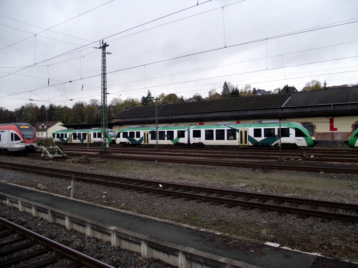 Vectus Lint 41 und Lint 27 stehen am 21.11.13 in Wiesbaden Hbf von Bahnsteig aus fotografiert