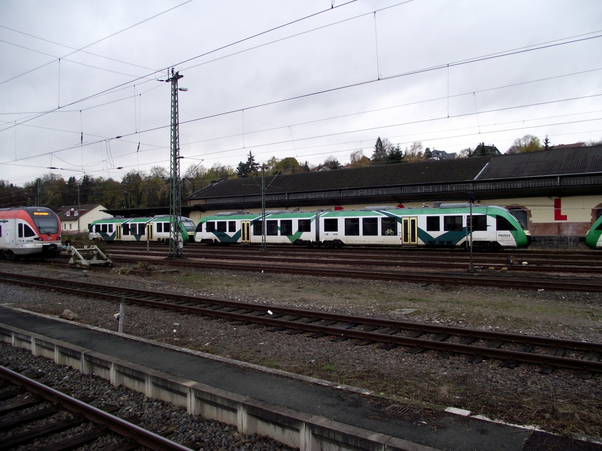 Vectus Lint 41 und Lint 27 stehen am 21.11.13 in Wiesbaden Hbf von Bahnsteig aus fotografiert