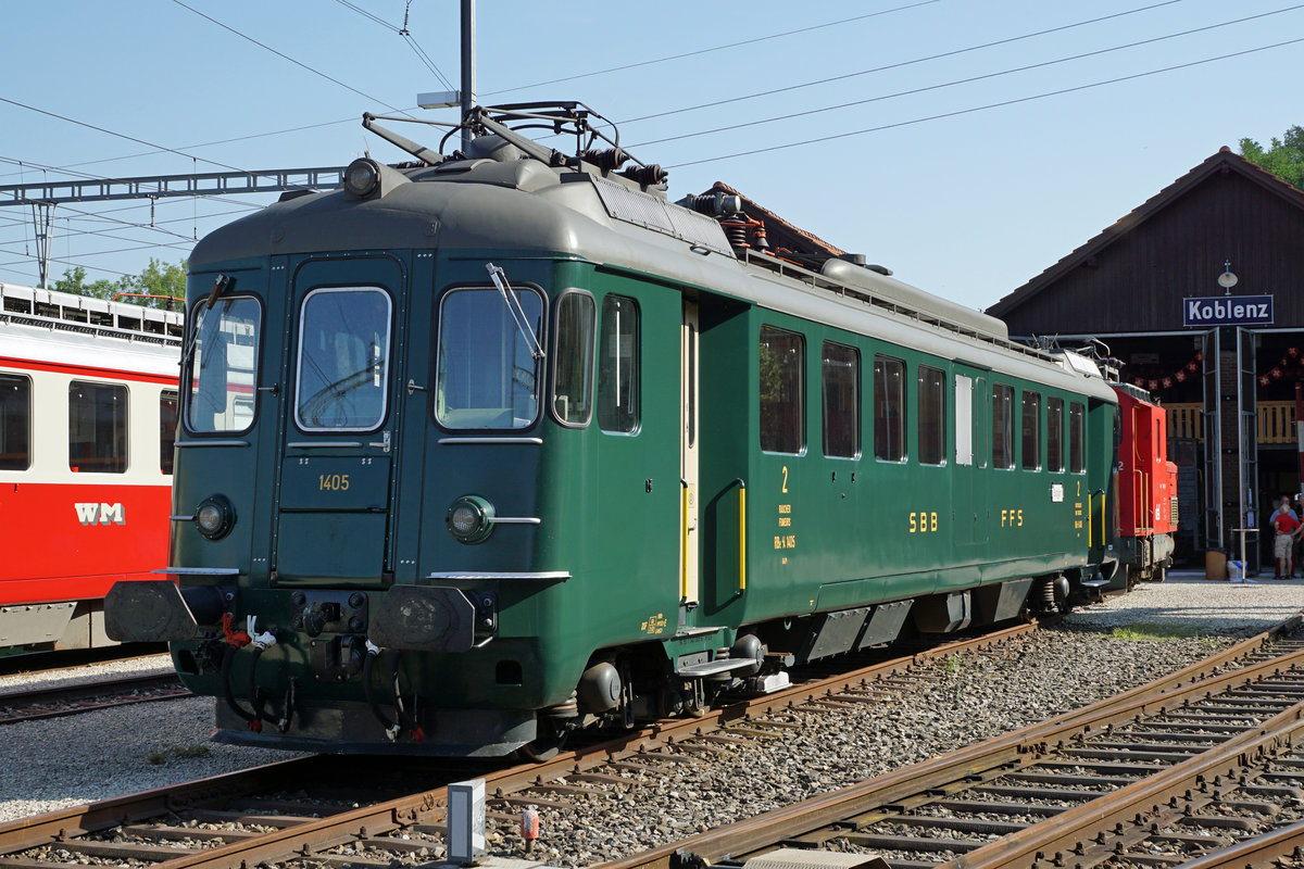 Verein Depot und Schienenfahrzeuge Koblenz (DSF)
TRIEBWAGEN TREFFEN KOBLENZ 1. AUGUST 2017
DSF RBe 4/4 1405, ehemals SBB, vor dem Depot Koblenz abgestellt.
Foto: Walter Ruetsch