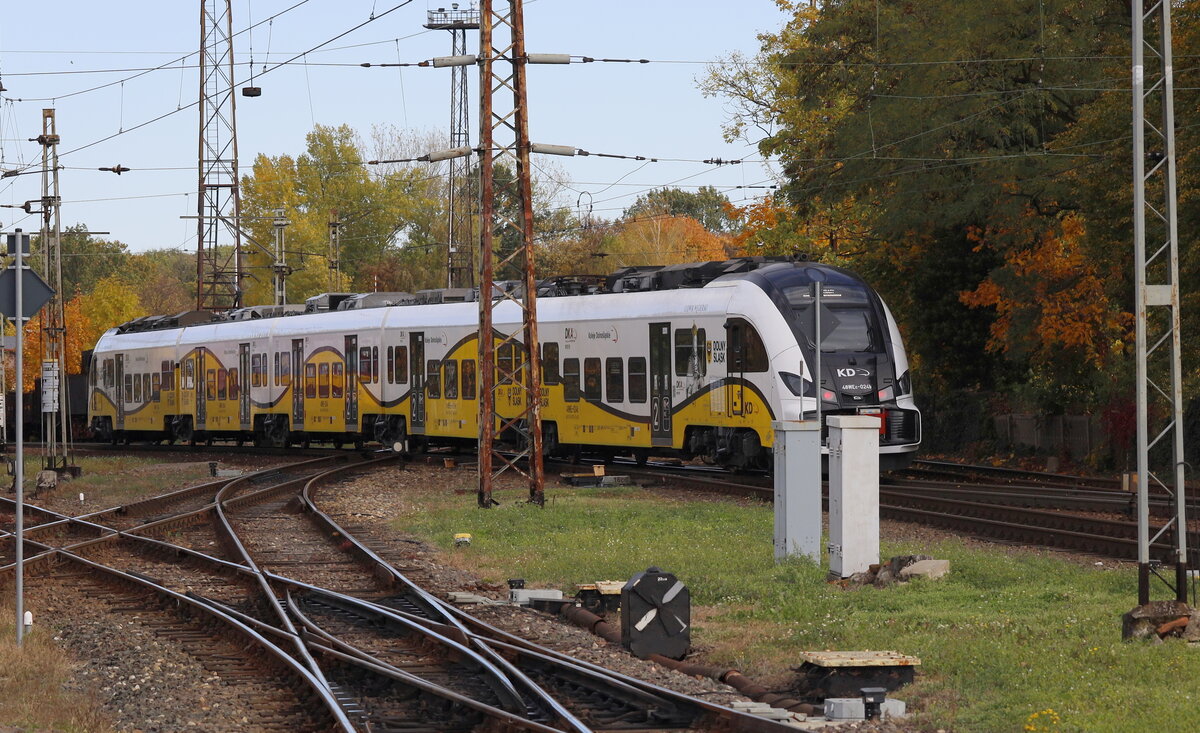  Verungl�ckte Aufnahme , beim Ausl�sen dachte ich, es sei ein interessantes Motiv , der ausfahrenden  ET 48 WEc nach Wroclaw, erst am Bildschirm  war zu erkennen  Motiv verdeckt 
Ein gutes Tele sammelt eben doch  viel  M�ll  ein.  23.10.26  gegen 11:00 Uhr. Teleblick vom Bahnsteig in Jaworzyna.